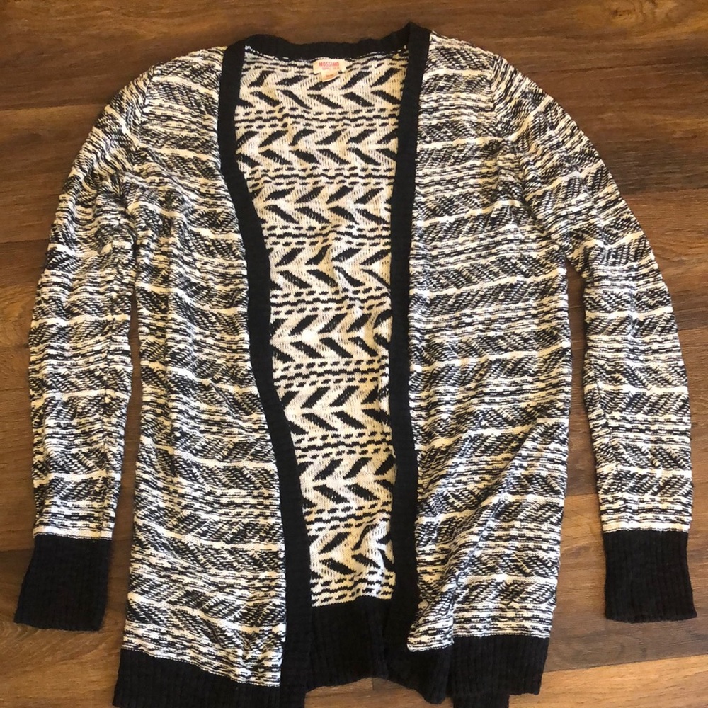 Mossimo Black and White Knitted Open Front Cardigan